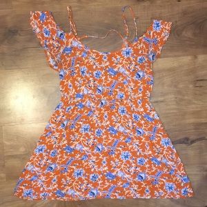 Forever21 Orange/Blue Floral Shoulder-less Dress